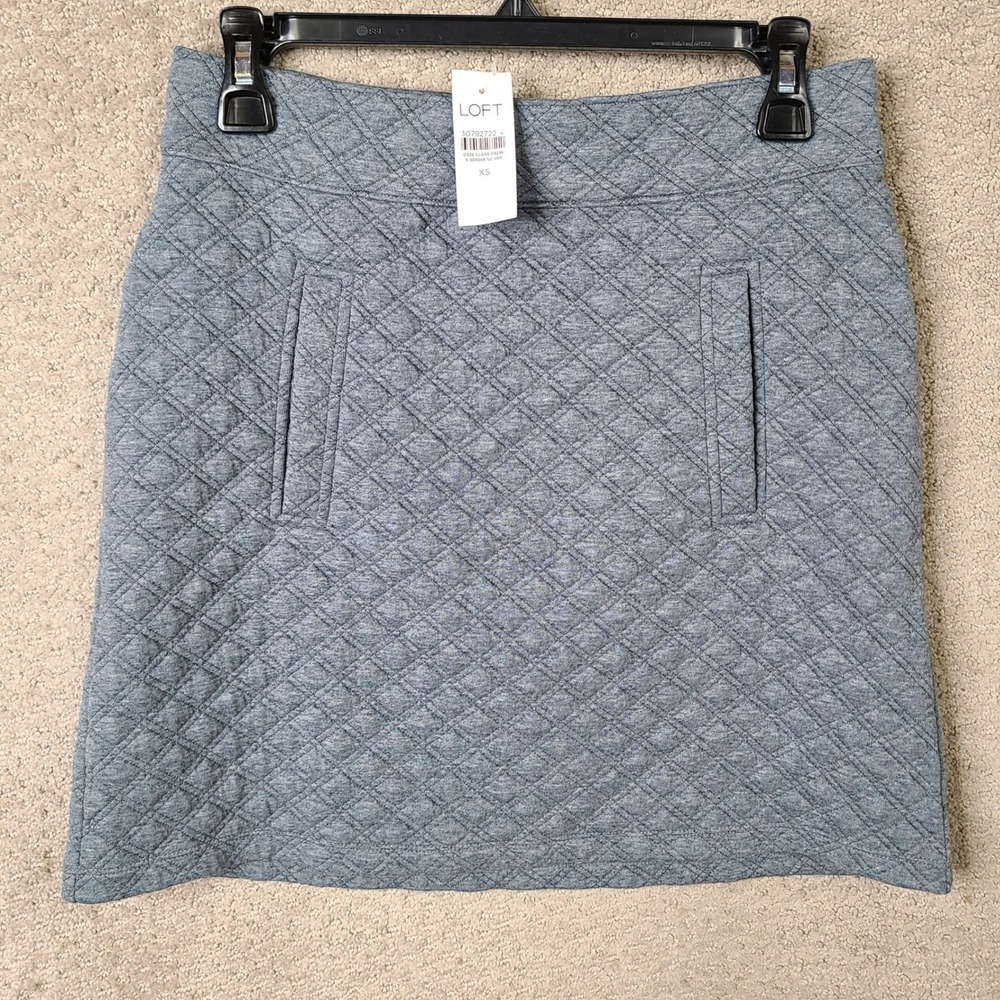 Loft Skirt Womens XS Gray Quilted A Line Mini Pockets Polyester Blend Casual NEW